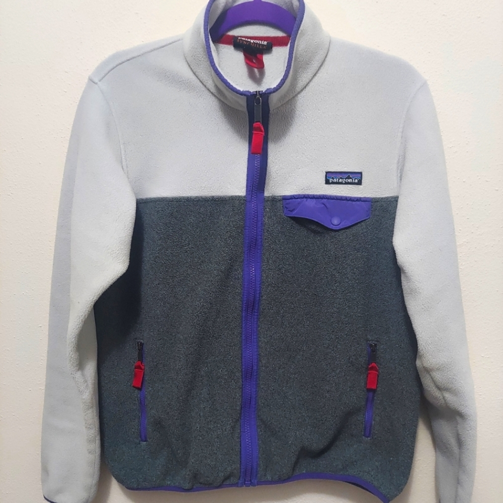 Patagonia Synchilla Full-Zip Snap-T Fleece Jacket Cream Grey and Purple